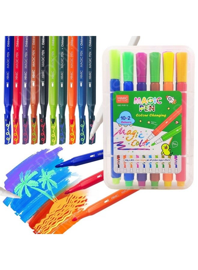 PLUSPOINT Magic Colors Changing Pen Set - 12 Pcs Colour Changing Sketch Pens, Colouring Kit Art Markers Colour Sketch Pens Set for Kids, Artists Sketching Drawing Materials, Art & Craft Supplies - Image 1