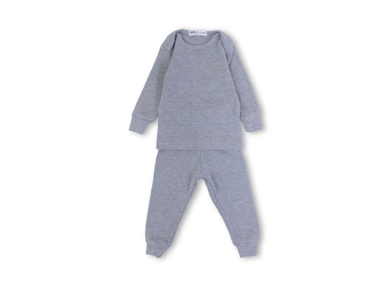 Ourkids Unisex Baby Cotton Long-Sleeved Ribbed Thermal Set – Grey (Pack Of 2) - Image 1