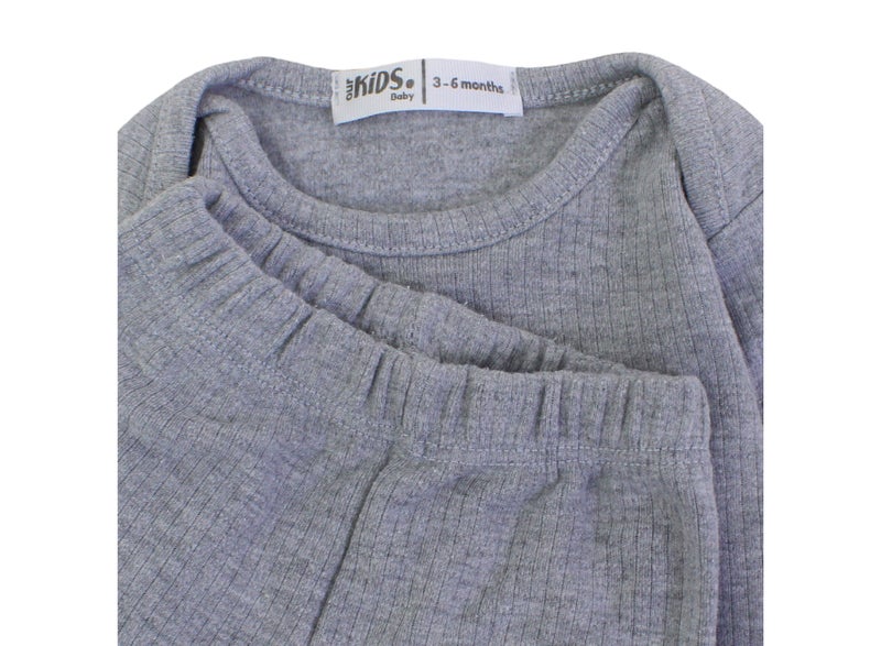 Ourkids Unisex Baby Cotton Long-Sleeved Ribbed Thermal Set – Grey (Pack Of 2) - Image 2