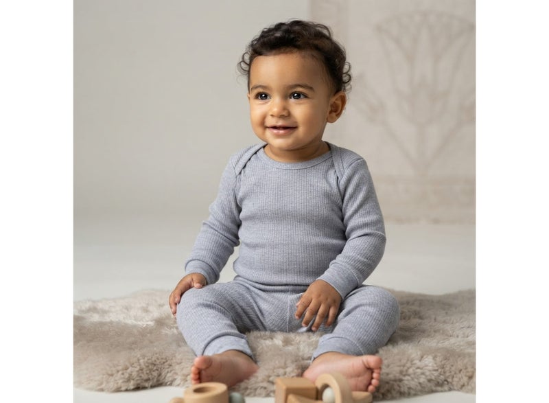 Ourkids Unisex Baby Cotton Long-Sleeved Ribbed Thermal Set – Grey (Pack Of 2) - Image 4