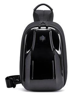 ARCTIC HUNTER Glossy Hard Shell Sling Bag Water Resistant Anti Theft Unisex Cross Body Shoulder Bag for Travel Business Casual XB00551 Black  - Image 3