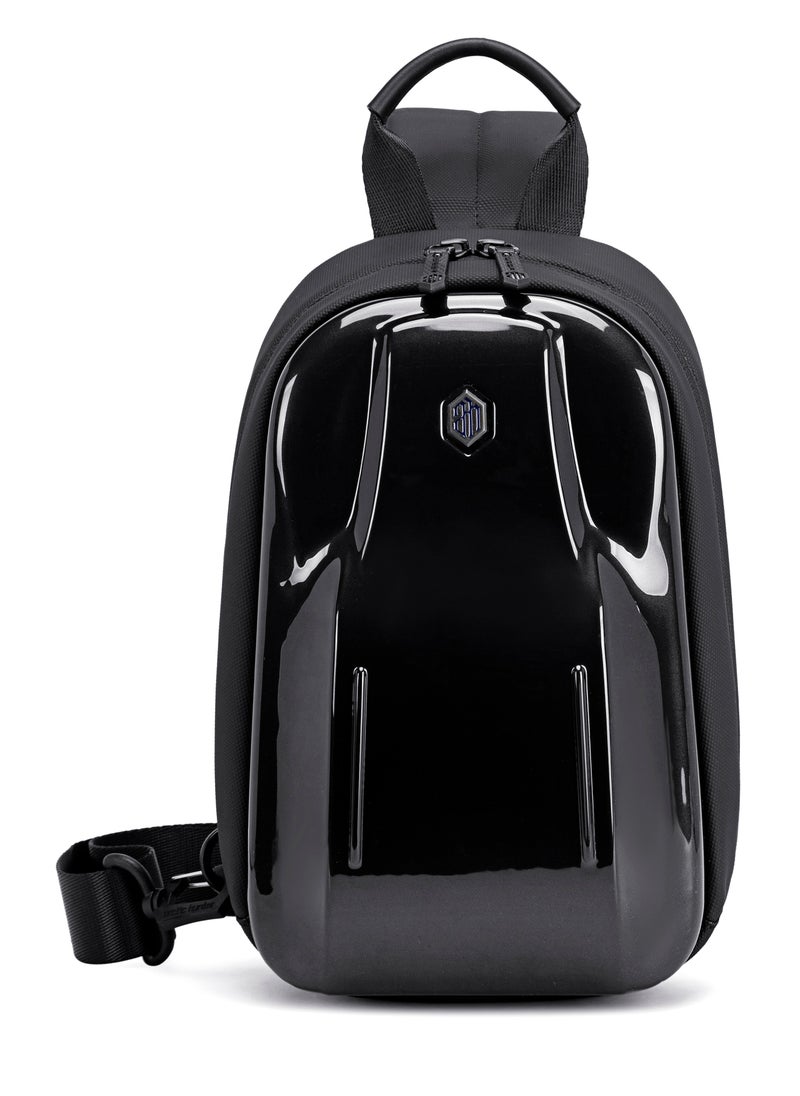 ARCTIC HUNTER Glossy Hard Shell Sling Bag Water Resistant Anti Theft Unisex Cross Body Shoulder Bag for Travel Business Casual XB00551 Black  - Image 3