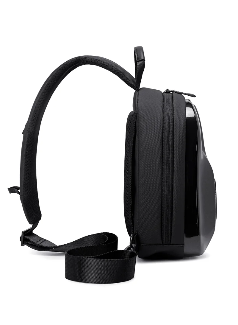ARCTIC HUNTER Glossy Hard Shell Sling Bag Water Resistant Anti Theft Unisex Cross Body Shoulder Bag for Travel Business Casual XB00551 Black