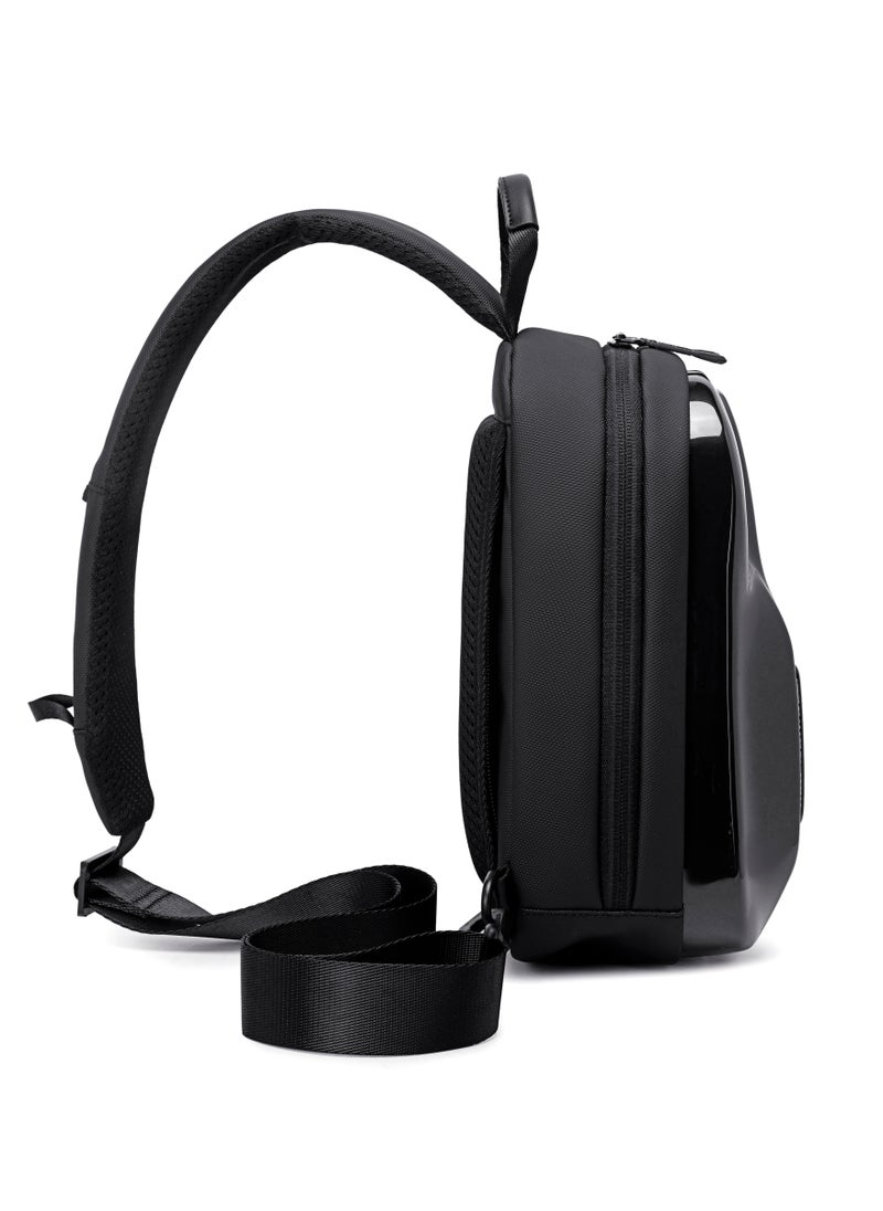 ARCTIC HUNTER Glossy Hard Shell Sling Bag Water Resistant Anti Theft Unisex Cross Body Shoulder Bag for Travel Business Casual XB00551 Black  - Image 4