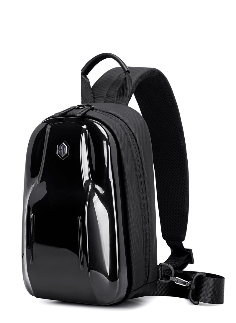 ARCTIC HUNTER Glossy Hard Shell Sling Bag Water Resistant Anti Theft Unisex Cross Body Shoulder Bag for Travel Business Casual XB00551 Black  - Image 1