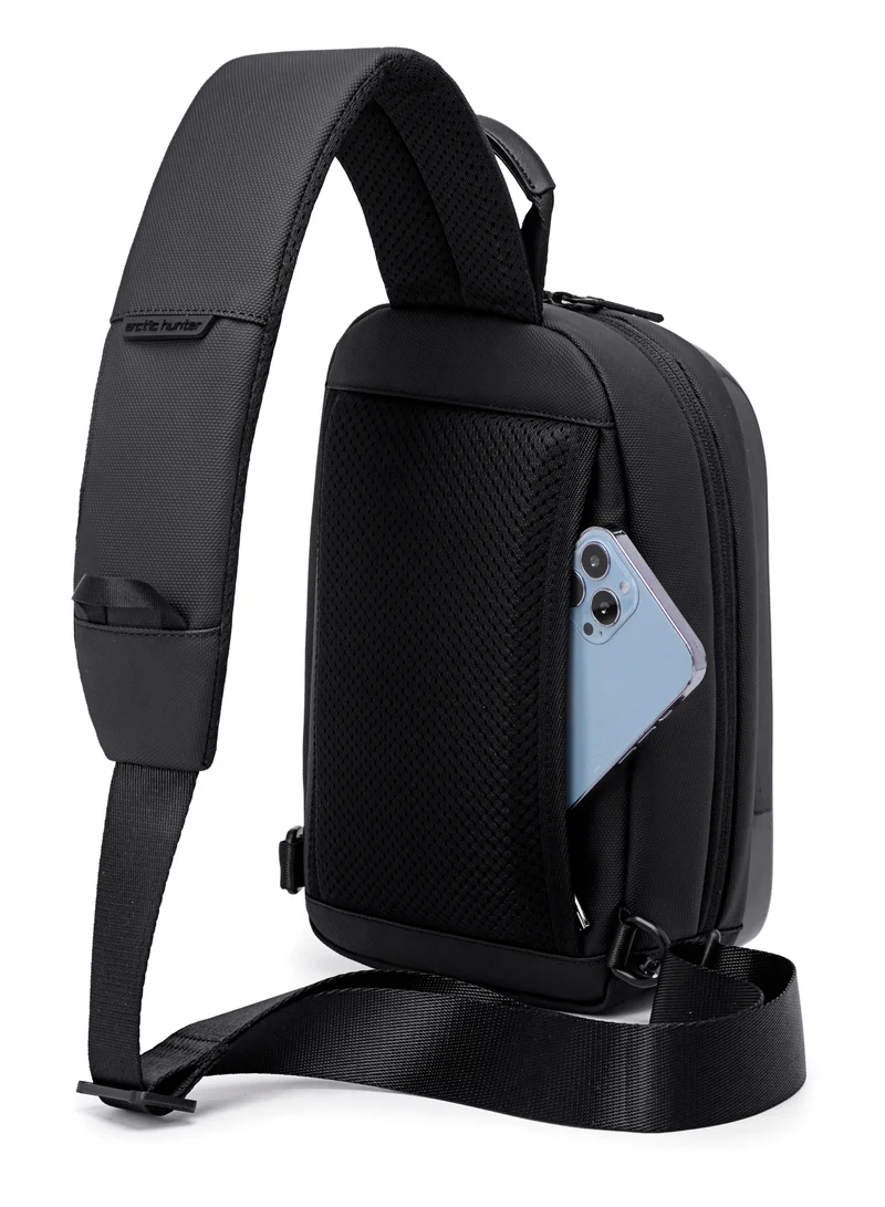 ARCTIC HUNTER Glossy Hard Shell Sling Bag Water Resistant Anti Theft Unisex Cross Body Shoulder Bag for Travel Business Casual XB00551 Black
