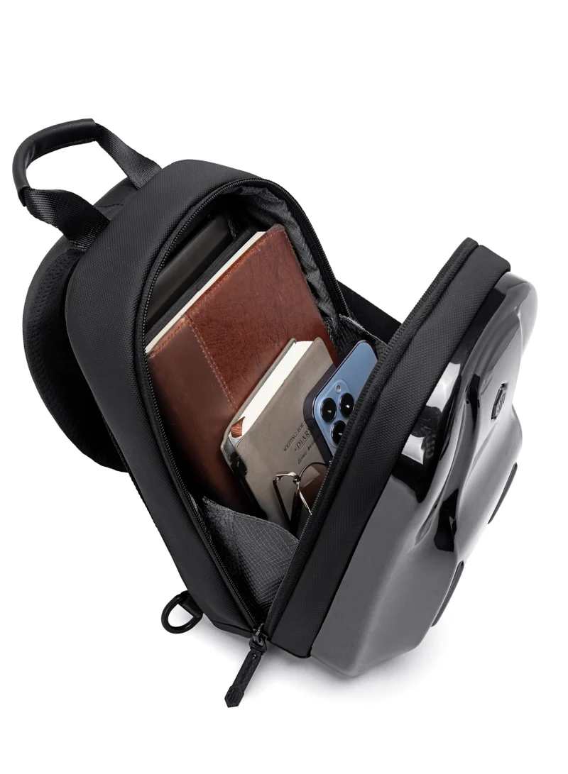 ARCTIC HUNTER Glossy Hard Shell Sling Bag Water Resistant Anti Theft Unisex Cross Body Shoulder Bag for Travel Business Casual XB00551 Black