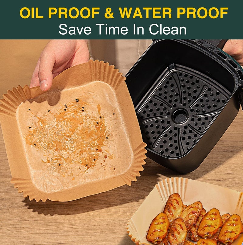 MUOOMU Air Fryer Disposable Square Parchment Liners Non-Stick Water Proof - 100 Pack Of 6.3 Inch Liners For Frying Pans And Microwaves - Image 3