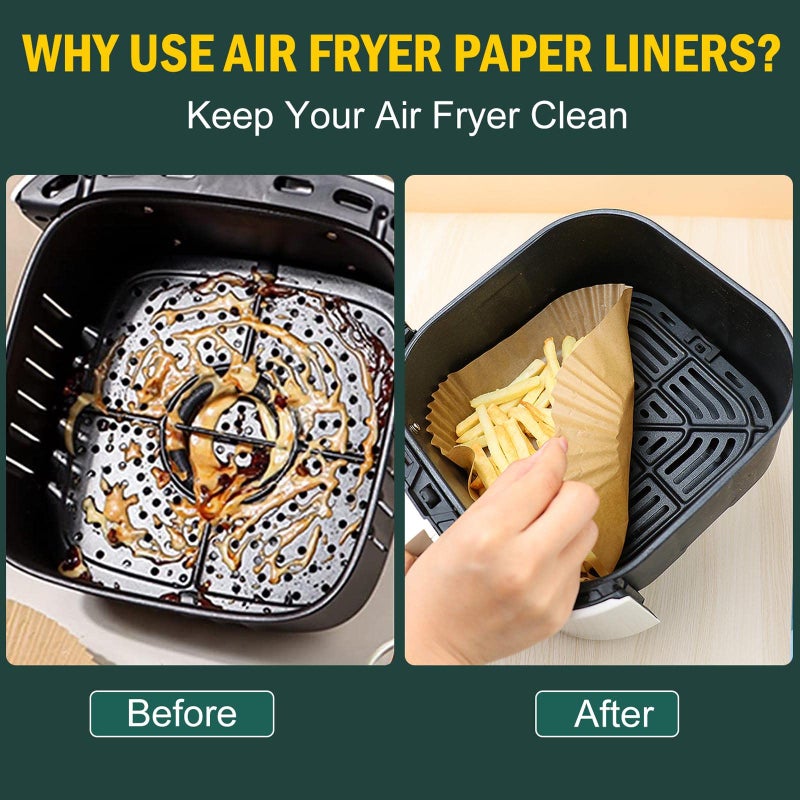 MUOOMU Air Fryer Disposable Square Parchment Liners Non-Stick Water Proof - 100 Pack Of 6.3 Inch Liners For Frying Pans And Microwaves - Image 2