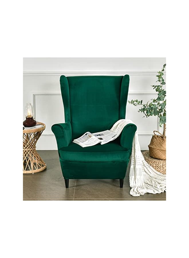 The Bros أغطية كراسي وينغ باك 2 قطعة من الفخامة المخملية القابلة للتمدد لأريكة الكراسي، غطاء واقي للأثاث قابل للغسل لغرفة المعيشة وغرفة النوم والفندق (أخضر داكن) - Image 5