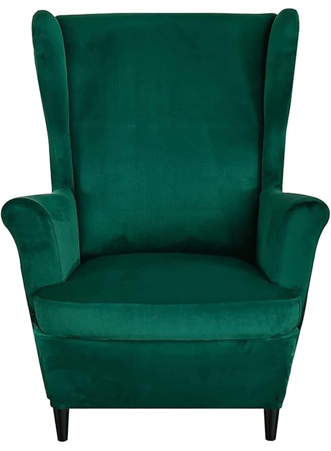 The Bros أغطية كراسي وينغ باك 2 قطعة من الفخامة المخملية القابلة للتمدد لأريكة الكراسي، غطاء واقي للأثاث قابل للغسل لغرفة المعيشة وغرفة النوم والفندق (أخضر داكن) - Image 1