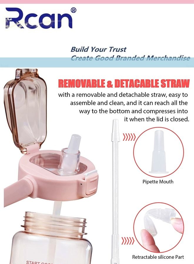 Rcan Portable Plastic Water Bottle with Straw and Handle Lid Large Capacity Water Cup with Time Marker Crossbody Carrier Strap Insulated Cloth Cup Bag Reusable Sports Drinking Bottle for Men and Women - Image 5