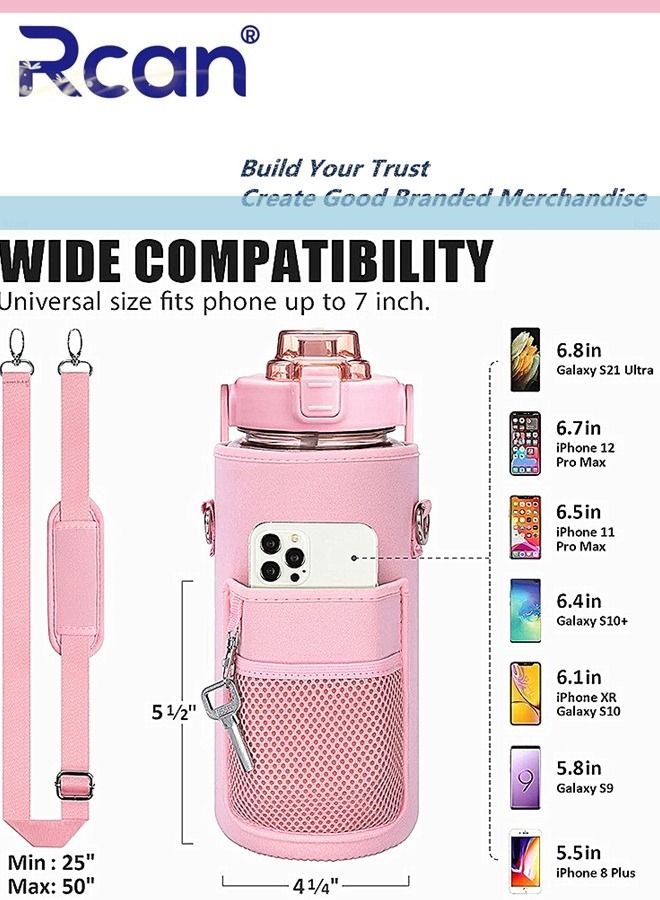 Rcan Portable Plastic Water Bottle with Straw and Handle Lid Large Capacity Water Cup with Time Marker Crossbody Carrier Strap Insulated Cloth Cup Bag Reusable Sports Drinking Bottle for Men and Women - Image 3