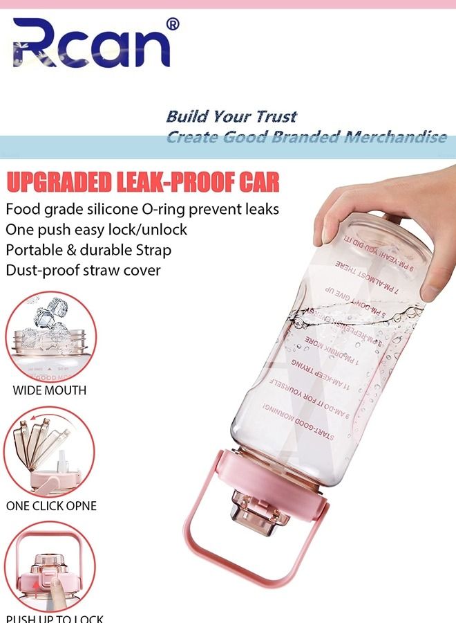 Rcan Portable Plastic Water Bottle with Straw and Handle Lid Large Capacity Water Cup with Time Marker Crossbody Carrier Strap Insulated Cloth Cup Bag Reusable Sports Drinking Bottle for Men and Women - Image 4