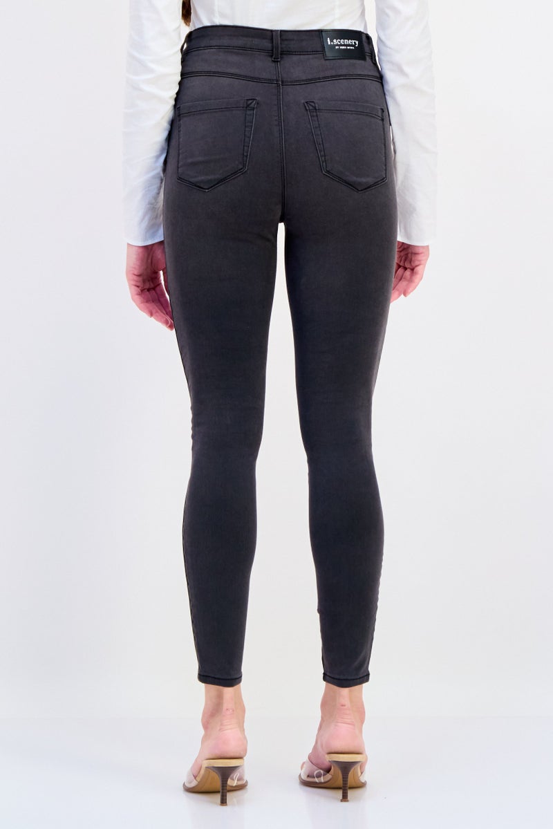 VERO MODA I,Scenery By Vero Moda Women Skinny Fit Solid Stretchable Jeans, Grey  - Image 3