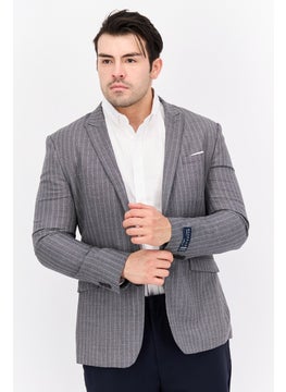 SELECTED Men Regular Fit Stripe Formal Blazer, Grey  - Image 1