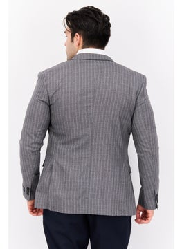 SELECTED Men Regular Fit Stripe Formal Blazer, Grey  - Image 4