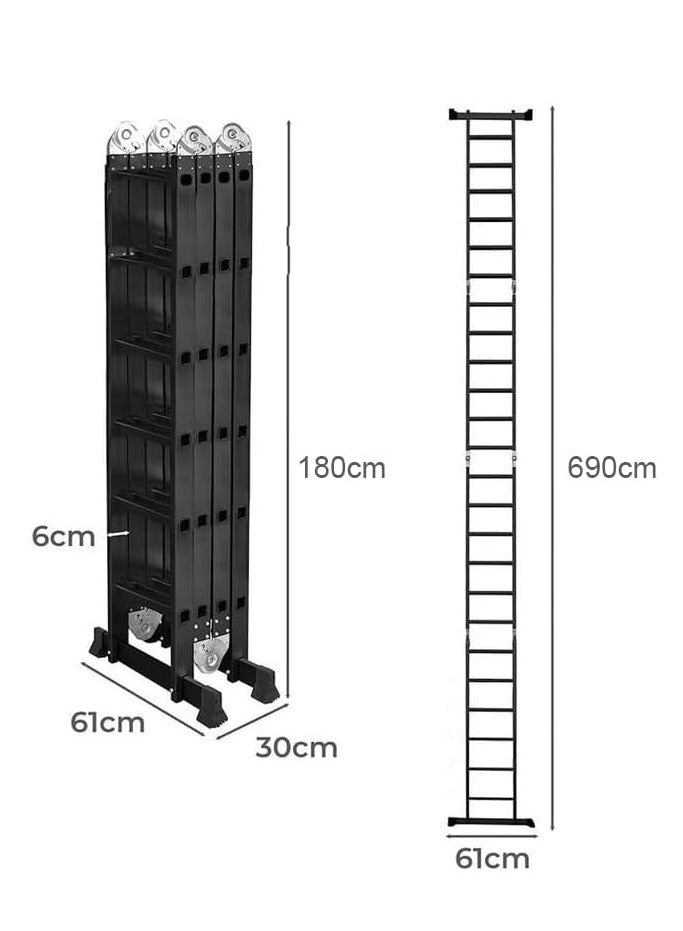 Egardenkart Multi-Purpose Aluminum Folding Ladder - Portable, Adjustable, Safe, and Durable for Home, Work, and Outdoor Use (4x6-6.9mtrs) - Image 2