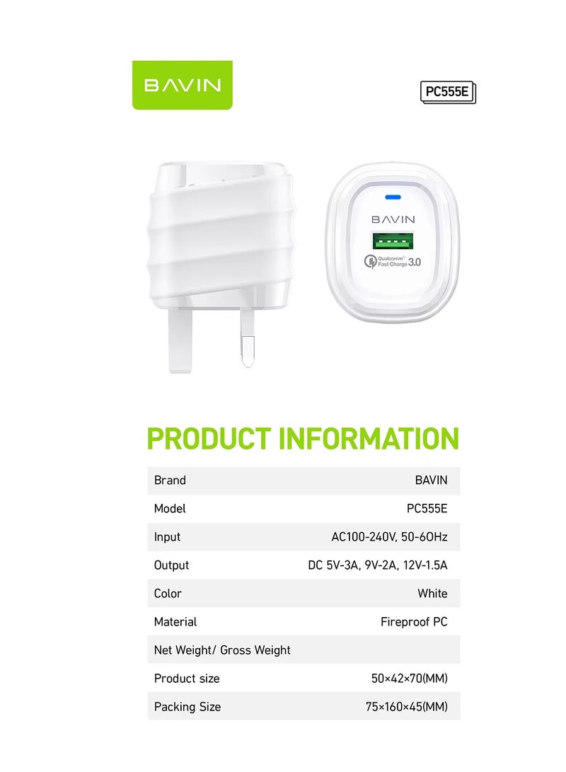 Bavin 18W Fast Charger + Free IPhone IOS-USB 3.0 Charging Speed Cable PC555E - Image 5