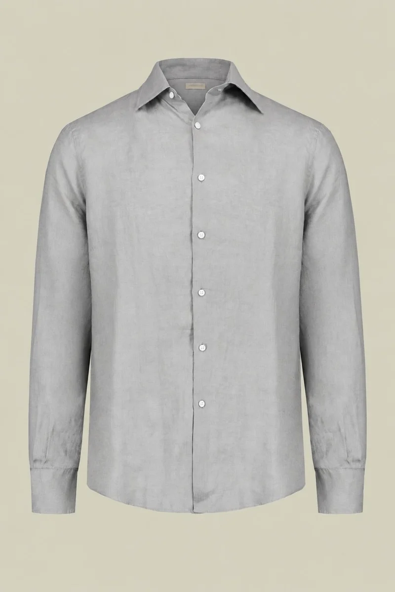 دوبل غانغر Men's 100% Linen Button-Down Shirt - LT Grey