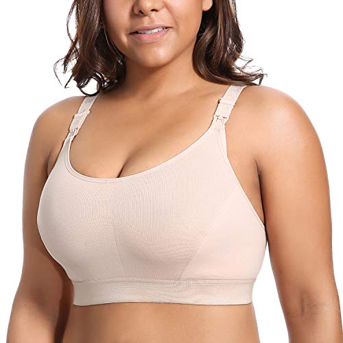 Gratlin Women's Plus Size Nursing Bra Sports Maternity Support Cotton Breastfeeding Bras Beige XX-Large - Image 3