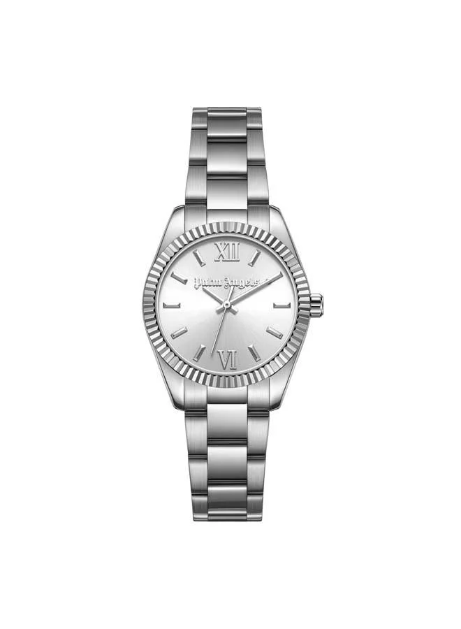 Palm Angels Clara White Dial Silver Stainless Steel Bracelet Analog Watch for Women, 28mm