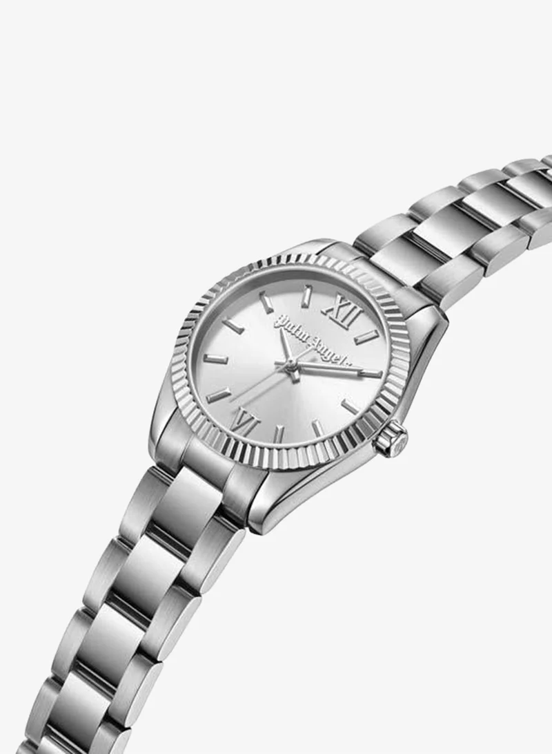 Palm Angels Clara White Dial Silver Stainless Steel Bracelet Analog Watch for Women, 28mm