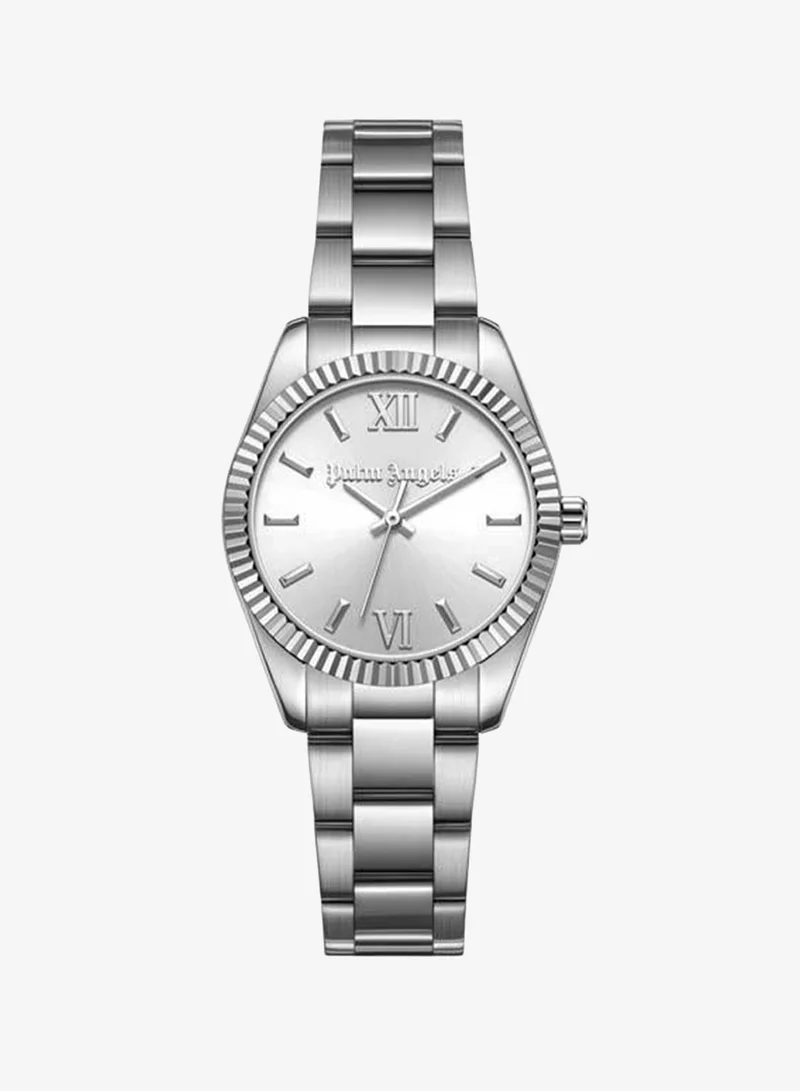 Palm Angels Clara White Dial Silver Stainless Steel Bracelet Analog Watch for Women, 28mm