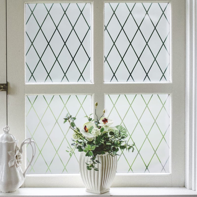 VELIMAX Lattice Frosted Window Film Window Privacy Film Static Cling Window Vinyl Opaque Glass Sticker Non Adhesive AntiUV 295x787 inches