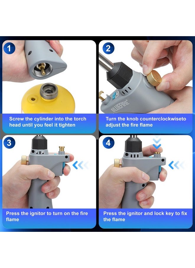 MR. Torch BLUEFIRE BTS-8090 Auto ON/OFF Trigger Start Heavy Duty Gas Welding Torch Head Cast Aluminium Adjustable Swirl Flame Hand Hold Portable Nozzle Fuel by MAPP MAP Pro Propane 1lb Tank Bottle (Torch)  - Image 5