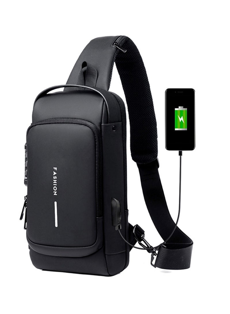 FASHION Usb Charging Sport Sling Bag Male Anti-theft Chest Bag With Password Lock  - Image 1