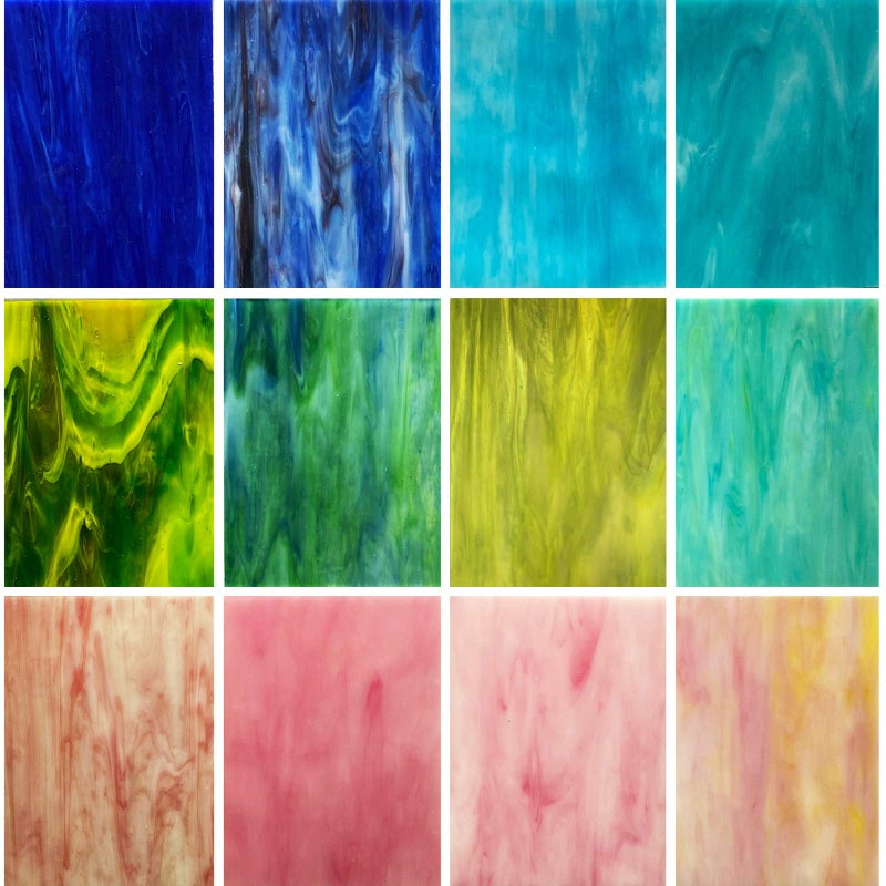 LITMIND 12 Sheets Variety Stained Glass Sheets Pack 4 x 6 inch Mosaic Glass Tiles for Crafts Art Glass Pack Assorted Colors and PatternsOpaqueSmooth