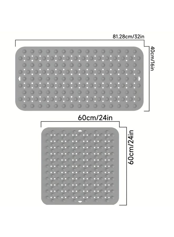 Non Slip Bath Mat Gray Rectangle Silicone Foot Massage Mat For Bathroom Shower Safety Showering Foot Cleaning Home Use - Image 3