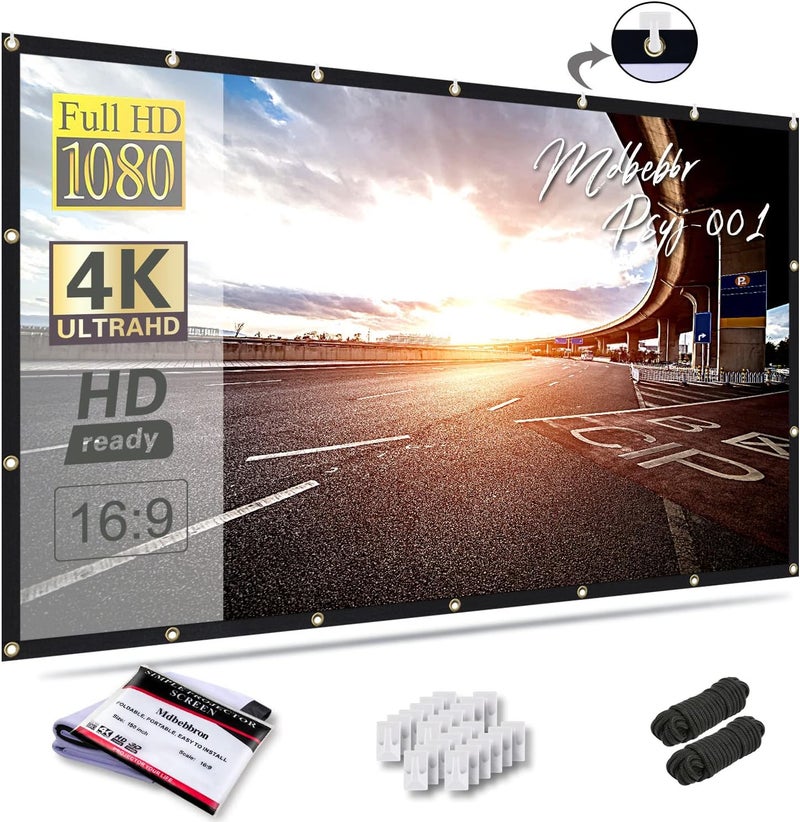 Mdbebbron 150 inch Projection Screen 16:9 Foldable Anti-Crease Portable Projector Movies Screen for Office Home Theater Indoor Outdoor Support Double Sided Projection - Image 1