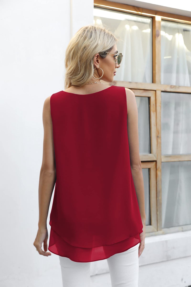 Jouica Women's Flowy Chiffon Tanks for Summer Loose Casual Sleeveless Summer Tank Tops Blouses,Wine Red,XX-Large - Image 5