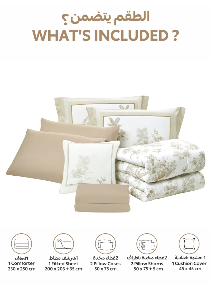 Donetella Bedding Comforter Set, King Size Fits 200x200 cm - 7-Pcs Digital Print Quilted Bed Set, Microfiber Fabric - 1 Comforter, 1 Fitted Sheet, 2 Pillow Shams, 2 Pillowcases 1 Cushion Cover.