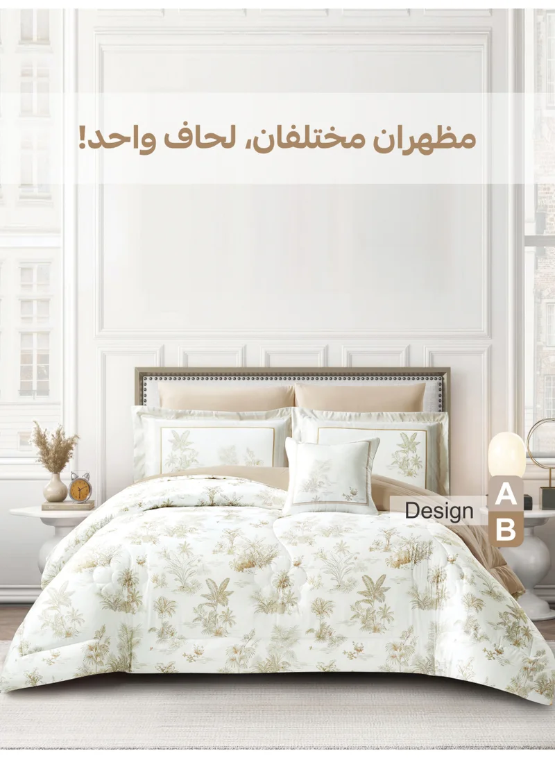 Donetella Bedding Comforter Set, King Size Fits 200x200 cm - 7-Pcs Digital Print Quilted Bed Set, Microfiber Fabric - 1 Comforter, 1 Fitted Sheet, 2 Pillow Shams, 2 Pillowcases 1 Cushion Cover.