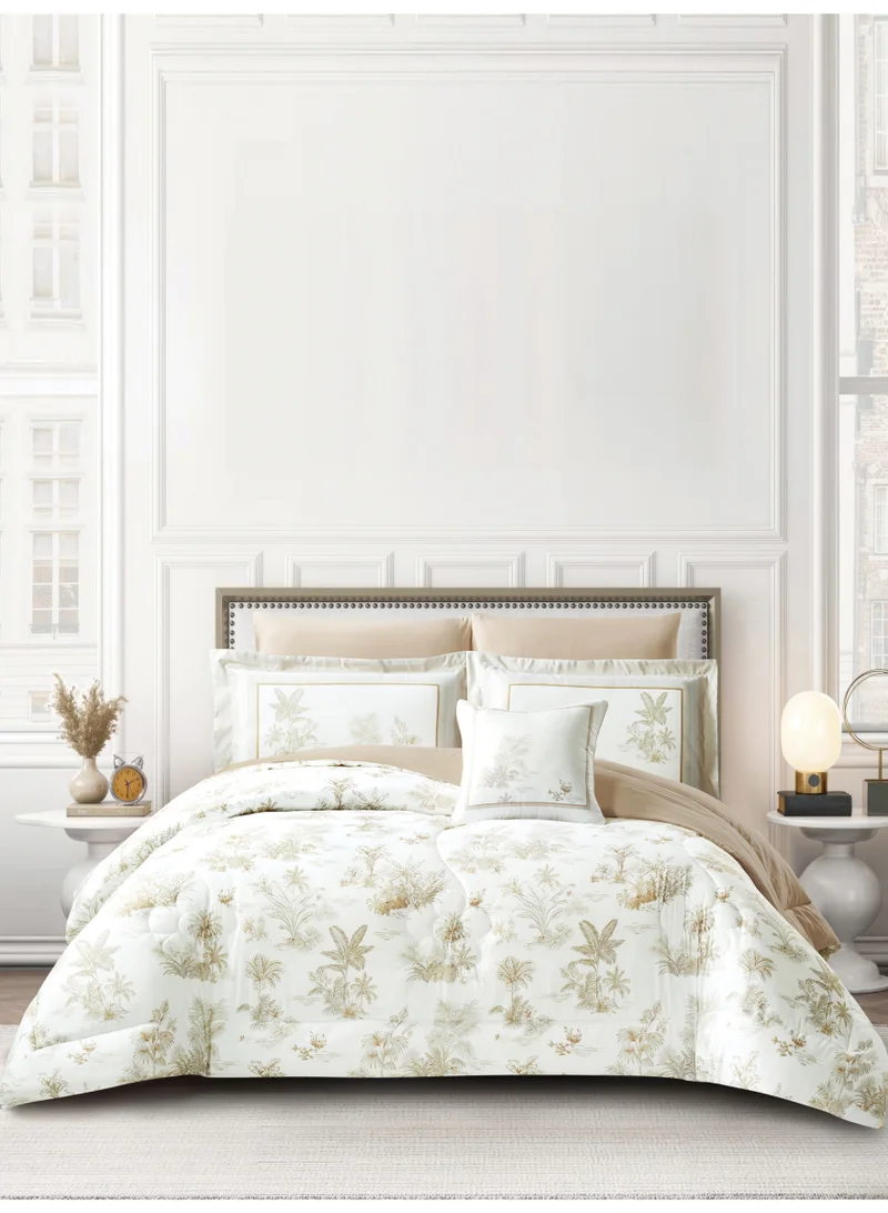 دوناتيلا طقم مفرش سرير كامل 7 قطع مقاس مزدوج 240×260 سم , مايكروفايبر ناعم , تطريز مشجر انيق يناسب سرير 200×200سم