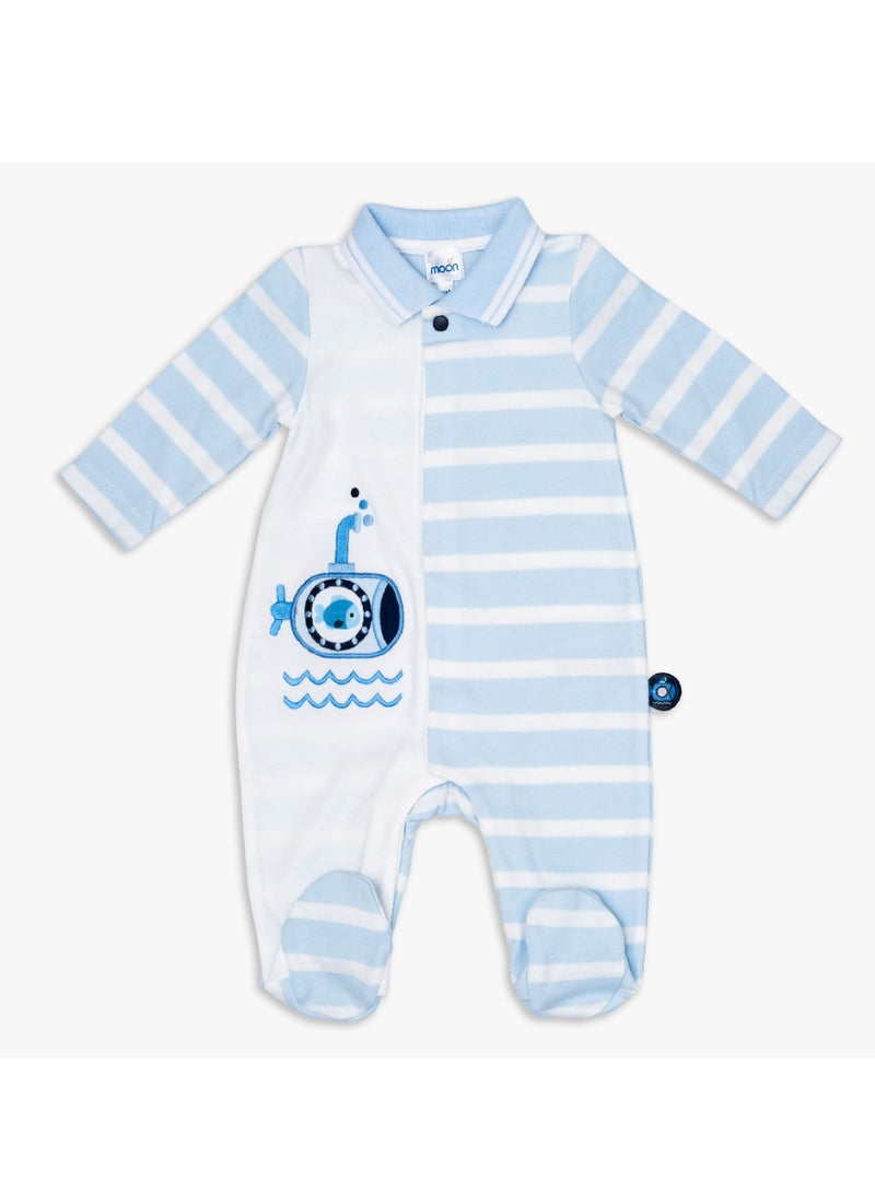 MOON 100% Cotton Footed Sleepsuit 1-3M Blue - Little Submarine - Image 1