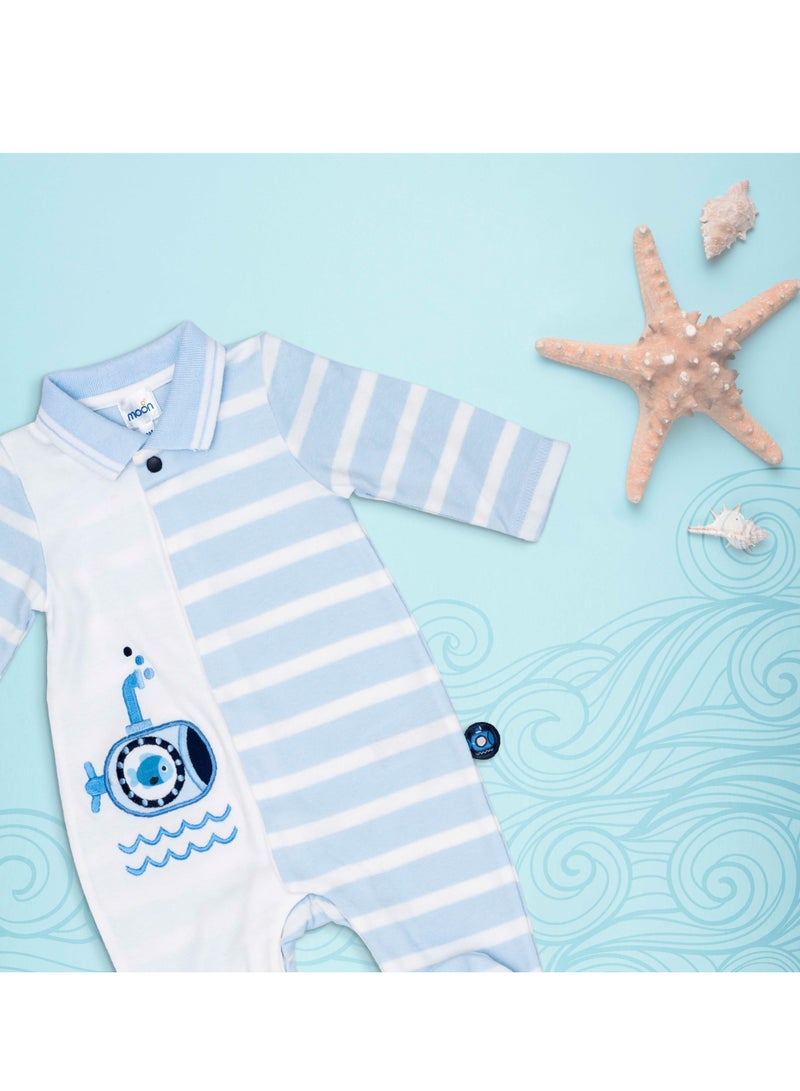 MOON 100% Cotton Footed Sleepsuit 1-3M Blue - Little Submarine - Image 5