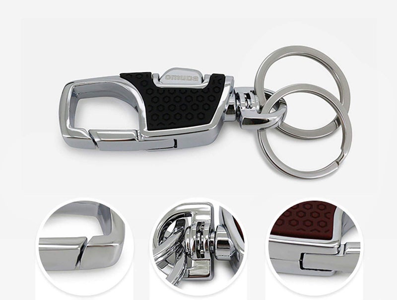 ZhildChen Metal Key Holder - Creative Car Accessories Pendant Keychain With Carabiner - Heavy Duty, Black, 3.58in Long and 1.18in Wide - Image 2