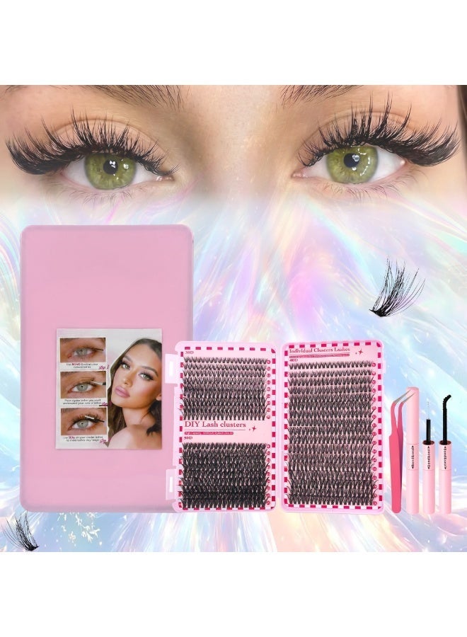 cosmiracle 700 Pieces False Eyelashes Lash Clusters Wispy Diy Cluster Eyelash Extensions D Curl Volume Eyelash Clusters Individual Lashes Fluffy Lash Clusters (30D+40D+50D）with Tweezers and Brush - Image 1