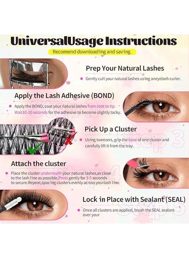 cosmiracle 700 Pieces False Eyelashes Lash Clusters Wispy Diy Cluster Eyelash Extensions D Curl Volume Eyelash Clusters Individual Lashes Fluffy Lash Clusters (30D+40D+50D）with Tweezers and Brush - Image 4