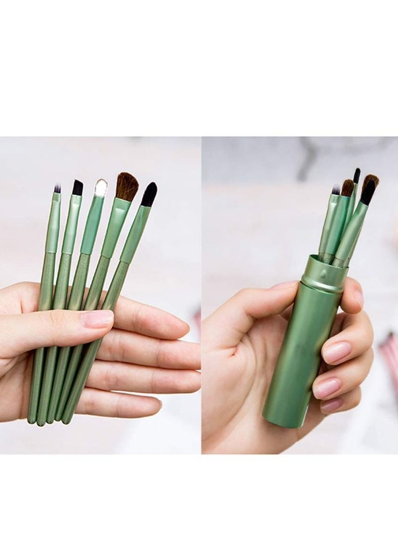 SYOSI 5 Pcs/set Travel Portable Mini Eye Makeup Brush Set Apply Eyeshadow Eyeliner Eyebrow Brush Lip Makeup Brush Set Makeup Tools, Premium Eye Makeup Brush, Eyeliner Brush, Angled Brush  (Green) - Image 3