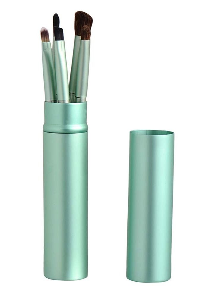 SYOSI 5 Pcs/set Travel Portable Mini Eye Makeup Brush Set Apply Eyeshadow Eyeliner Eyebrow Brush Lip Makeup Brush Set Makeup Tools, Premium Eye Makeup Brush, Eyeliner Brush, Angled Brush  (Green) - Image 1