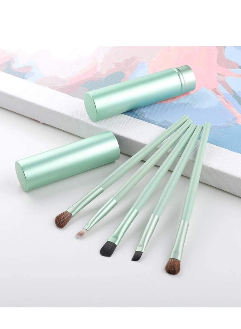 SYOSI 5 Pcs/set Travel Portable Mini Eye Makeup Brush Set Apply Eyeshadow Eyeliner Eyebrow Brush Lip Makeup Brush Set Makeup Tools, Premium Eye Makeup Brush, Eyeliner Brush, Angled Brush  (Green) - Image 2