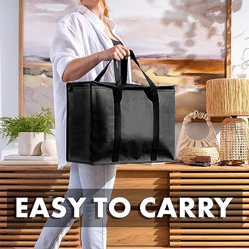 Carrywell (Not Made In China) Insulated Reusable Grocery Bags, Catering and Delivery Bag For Hot and Cold Food, Collapsible Thermal Tote For Doordash and Uber Eats (1, Black, X-Large) - Image 5