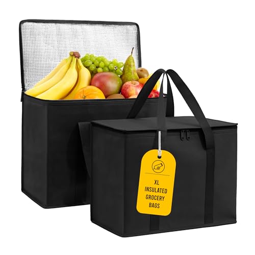 Carrywell (Not Made In China) Insulated Reusable Grocery Bags, Catering and Delivery Bag For Hot and Cold Food, Collapsible Thermal Tote For Doordash and Uber Eats (1, Black, X-Large) - Image 1