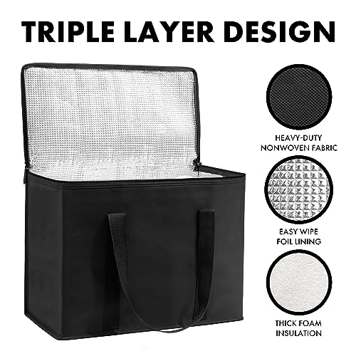 Carrywell (Not Made In China) Insulated Reusable Grocery Bags, Catering and Delivery Bag For Hot and Cold Food, Collapsible Thermal Tote For Doordash and Uber Eats (1, Black, X-Large) - Image 3