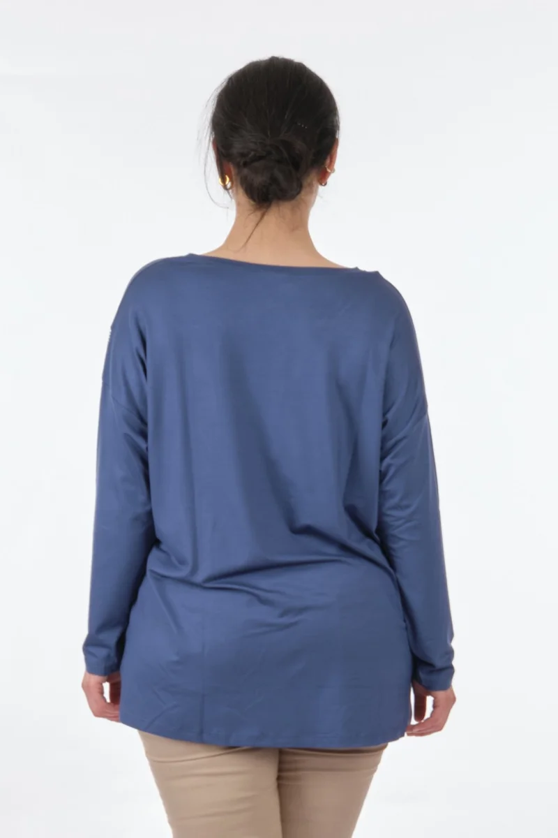 توميل Round Collar Plus Size Long Sleeve Indigo Women's Blouse MY2150P10758